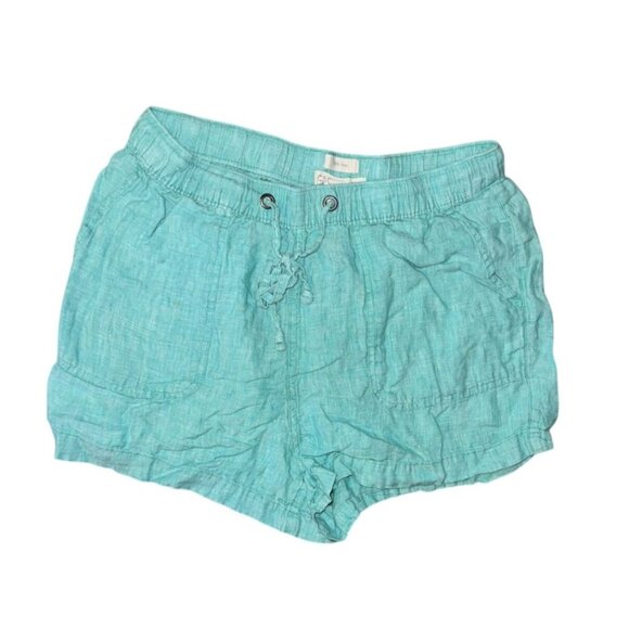 Womens C&C California Aqua Linen Shorts Size L Elastic Waist & Drawstring - Picture 1 of 6